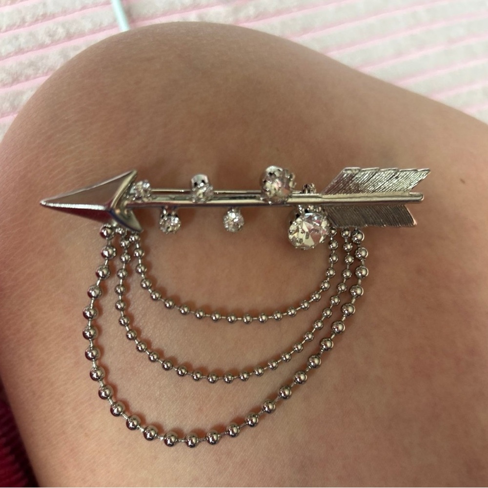 Silver Arrow Brooch with Diamond Accents
